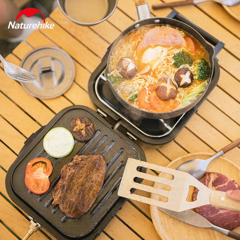 Naturehike Double Fire Gas Camping Folding Gas Stove Outdoor Equipment Burner Electronic Ignition Cooker High Power Portable