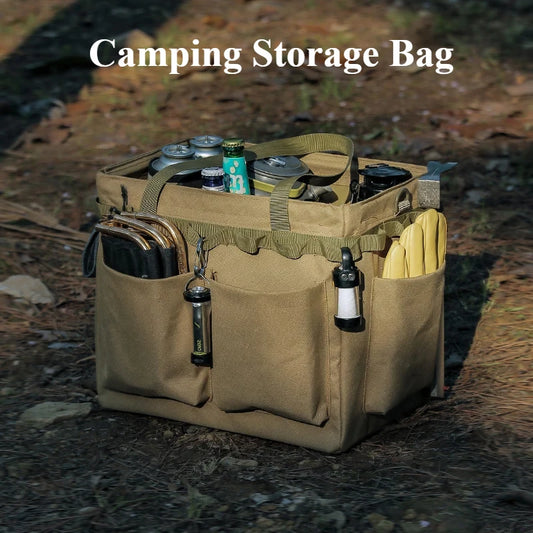 LargeCamping Storage Bag, Elastic Compression Oxford Storage W/ Waterproof Bottom, Multi-Pocket Outdoor Tool Organizer