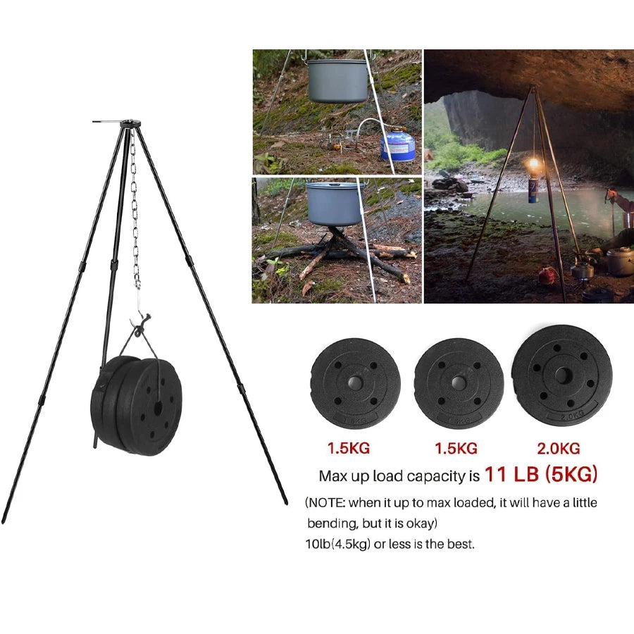 Camping Campfire Tripod Adjustable Hanging Pot,Stable Campfire Cooking,Picnic Essential,Compact and Lightweight Easy Carrying