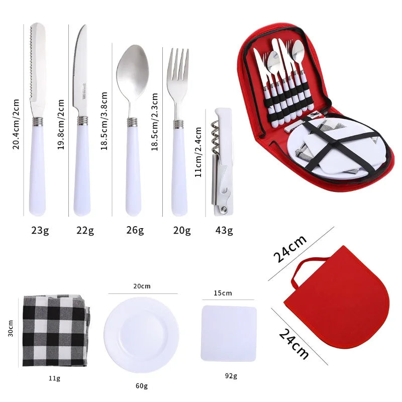 New Travel Tableware Set Portable Stainless Steel Outdoor Camping Tableware Portable Tableware Set