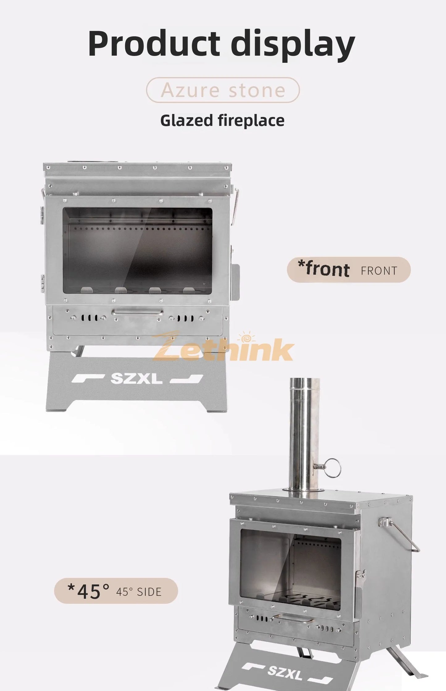 Camping Tent Stove Stainless Steel Smokeless Fireplace Secondary Burning Wood Stove Large Glass Window Firewood Heater