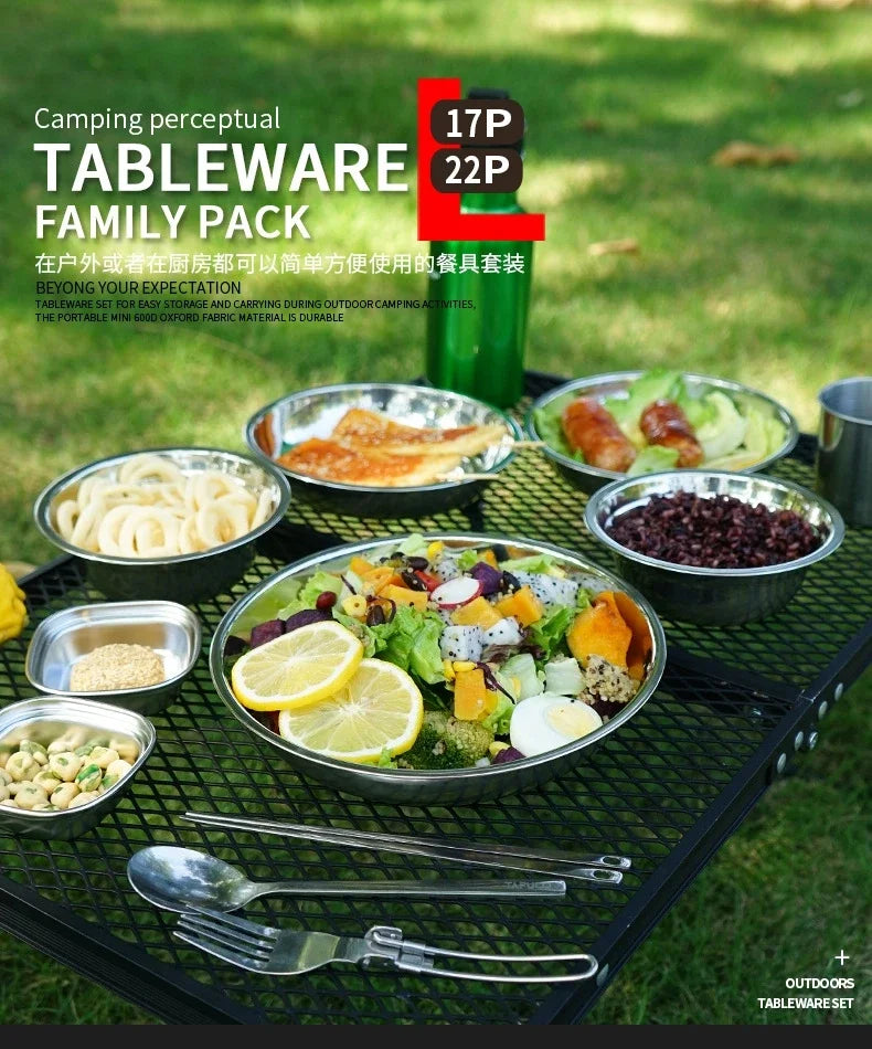 Camp Cooking Portable Dining Plate Set of 17/22 Outdoor Camping Tableware Self driving BBQ Plate Home Soup Pot Bowl Plate Set