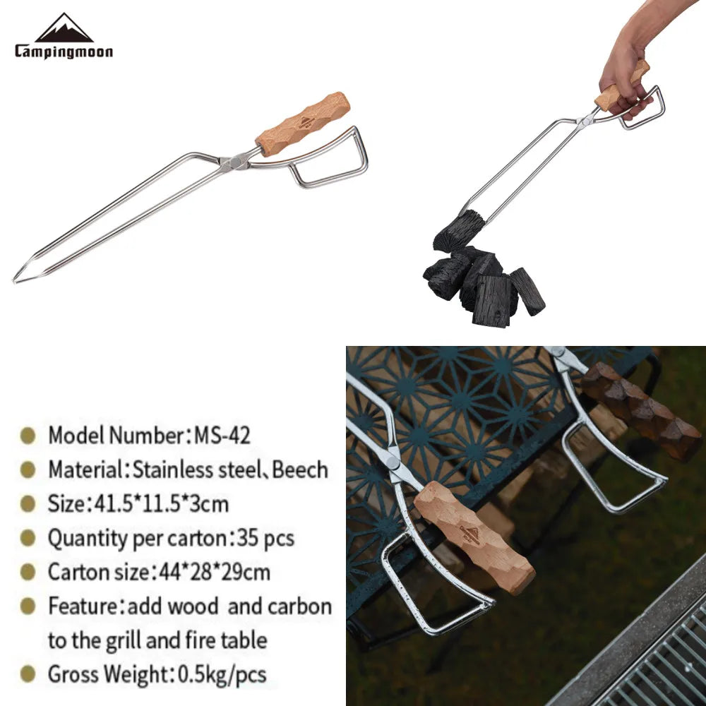 Campingmoon Folding Garden Steel Firewood Tongs Camping Portable foldable outdoor camping Charcoal Tongs