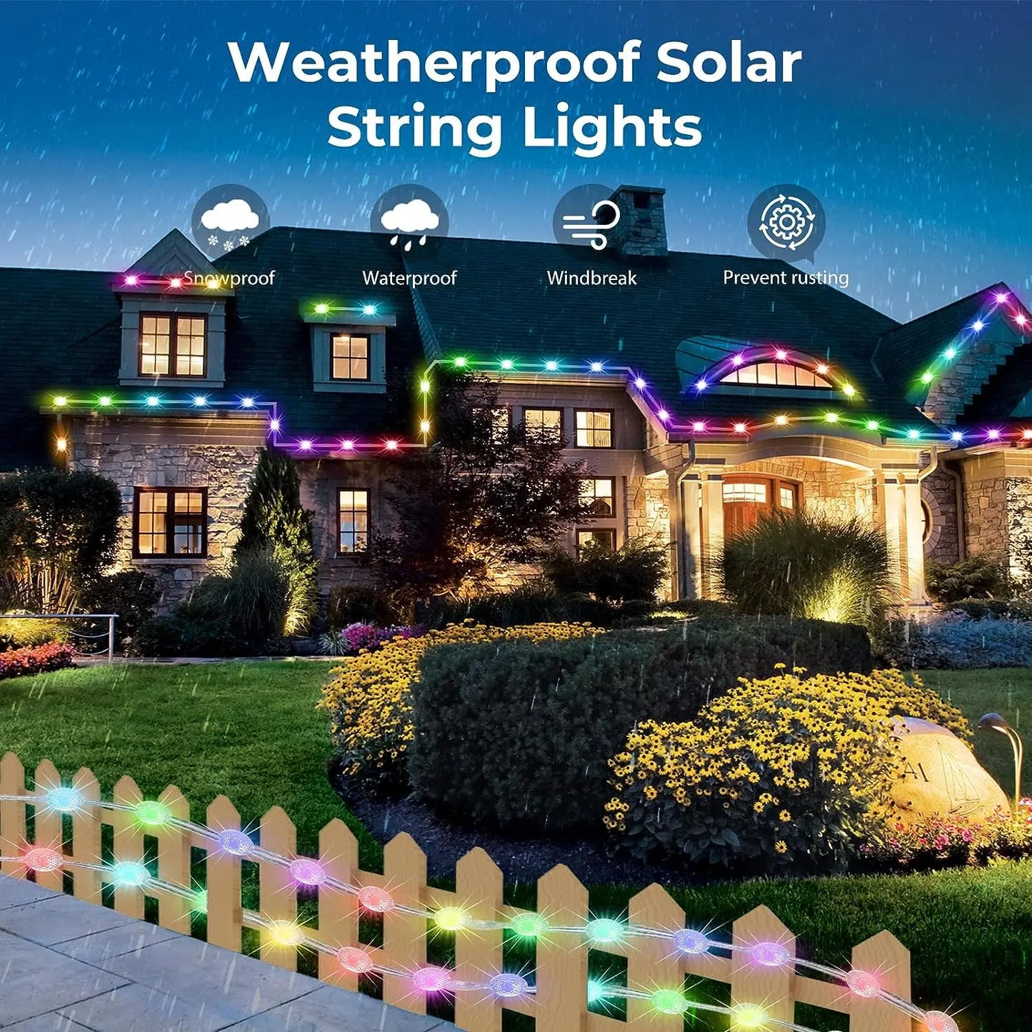 Solar Camping Lights LED Outdoor String Lights RGBIC USB Rechargeable with Storage Case APP IP65 for Camping Garden Christmas