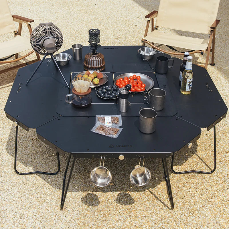 HOMFULOutdoor Stainless Steel Barbecue Campfire Table Camping Multifunctional Portable Foldable Splicing Combination Round Table