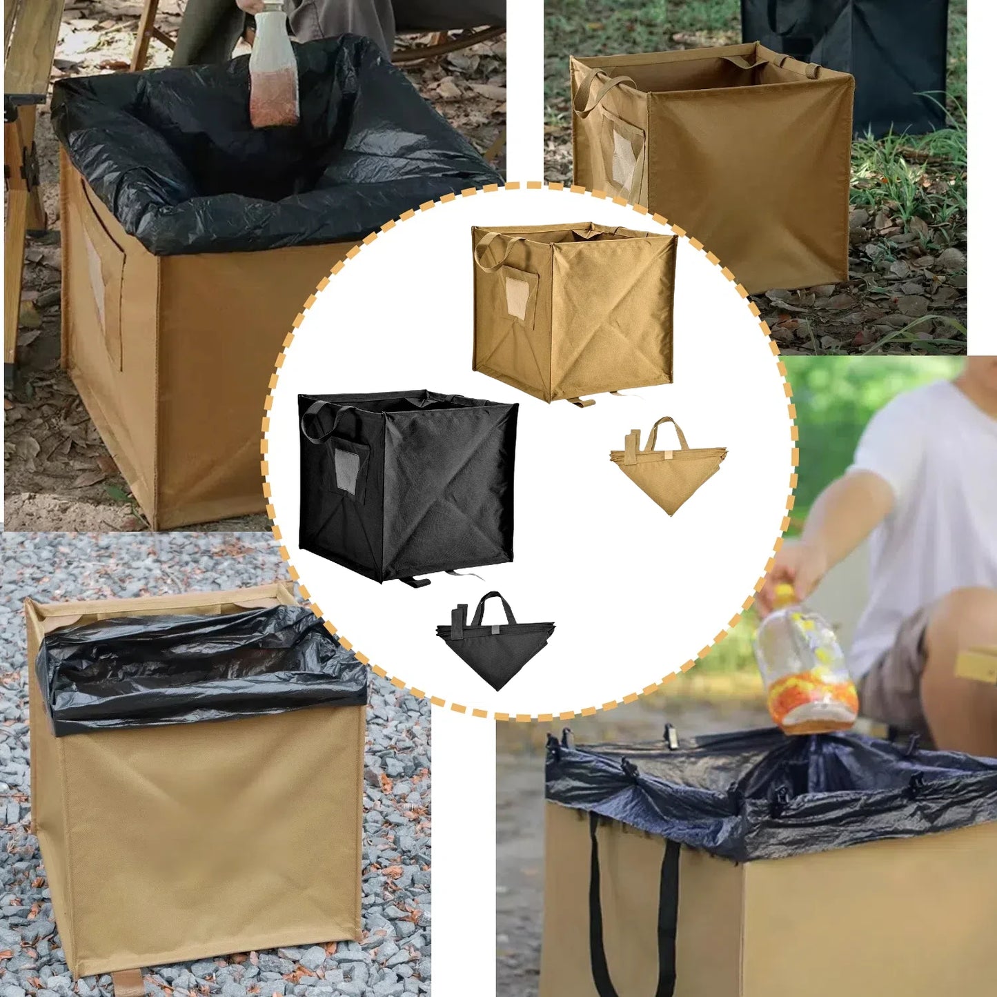 Trash Storage Basket with Rope Storage for Outdoor Camping Trash Organizers