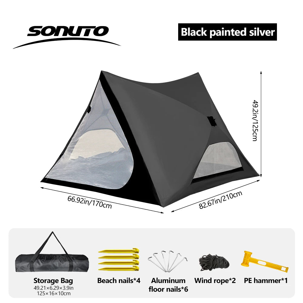 2-4 Person Camping Tent Quick Setup, Waterproof Windproof Sun Protection, Lightweight Portable for Beach Hiking, 210D Oxford