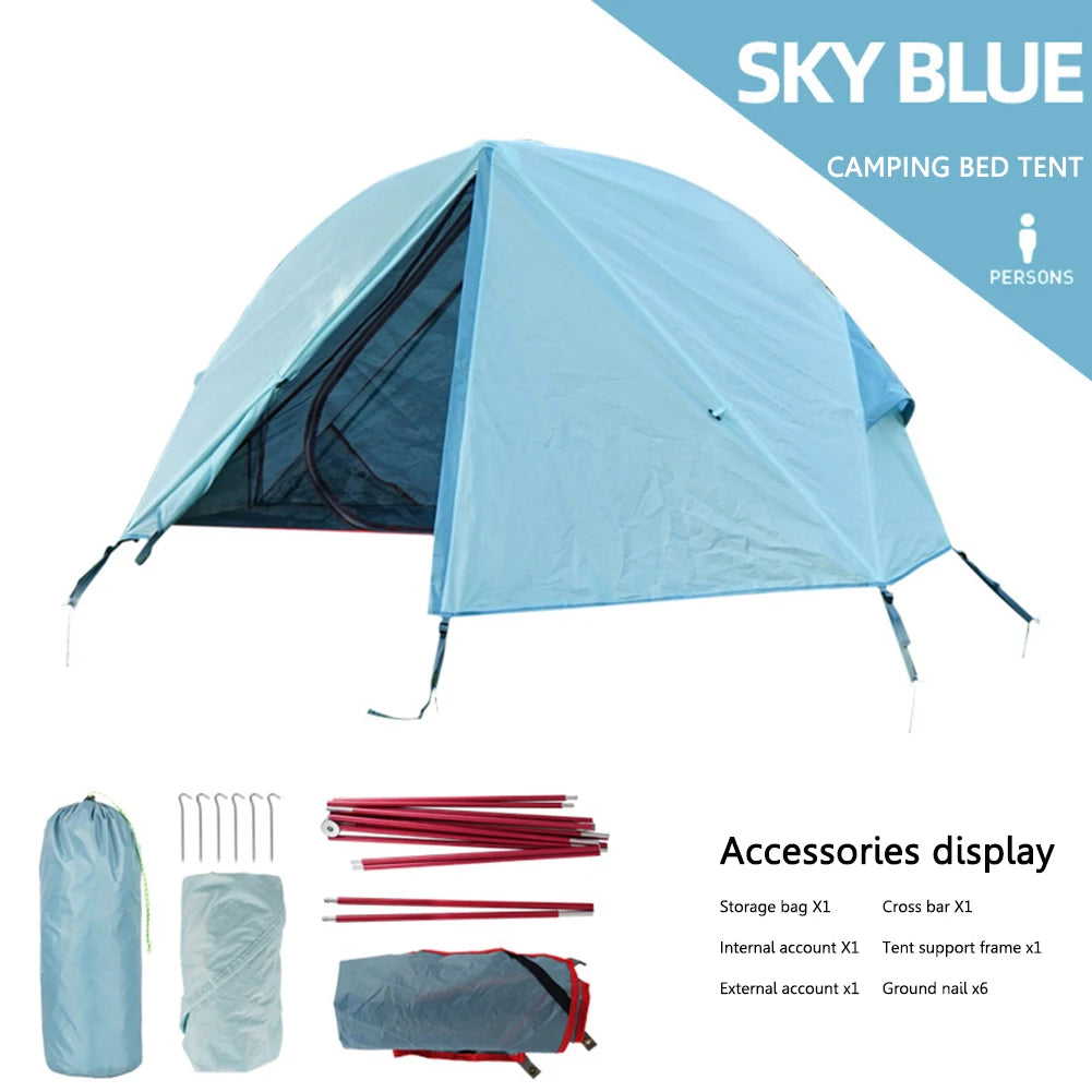 Camping Folding Tent Single Person Outdoor Off The Ground Tent Waterproof UV Resistant Used with Bed for Hiking Travel