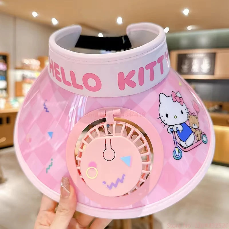 Sanrio Kids Cooling Hat With USB Fan Sun Protection Summer Outdoor Adjustable Sun Visor For Boys Girls Cute Cartoon Beach Cap