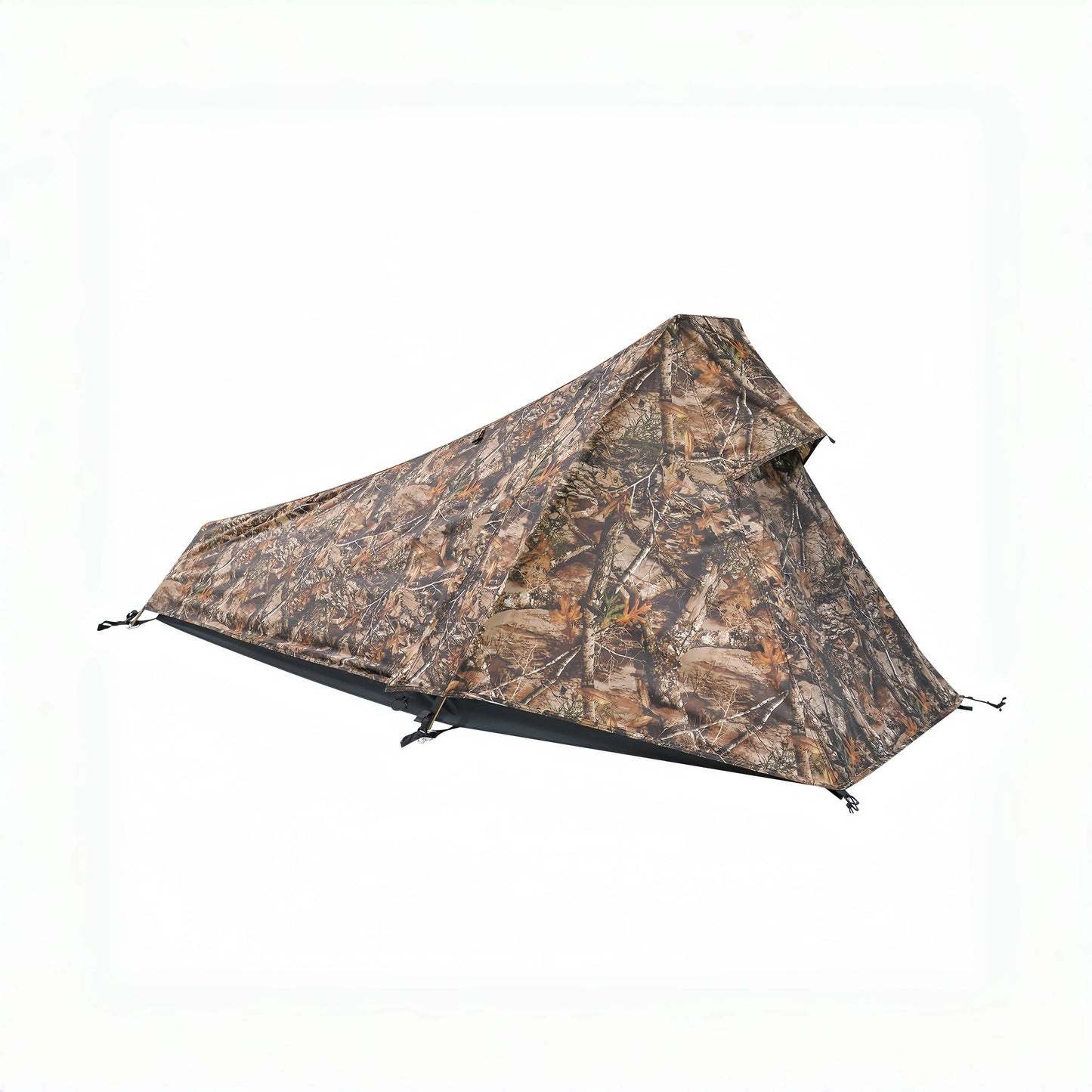 A single-person camouflage tent suitable for outdoor camping is a double-layer waterproof pyramid tent