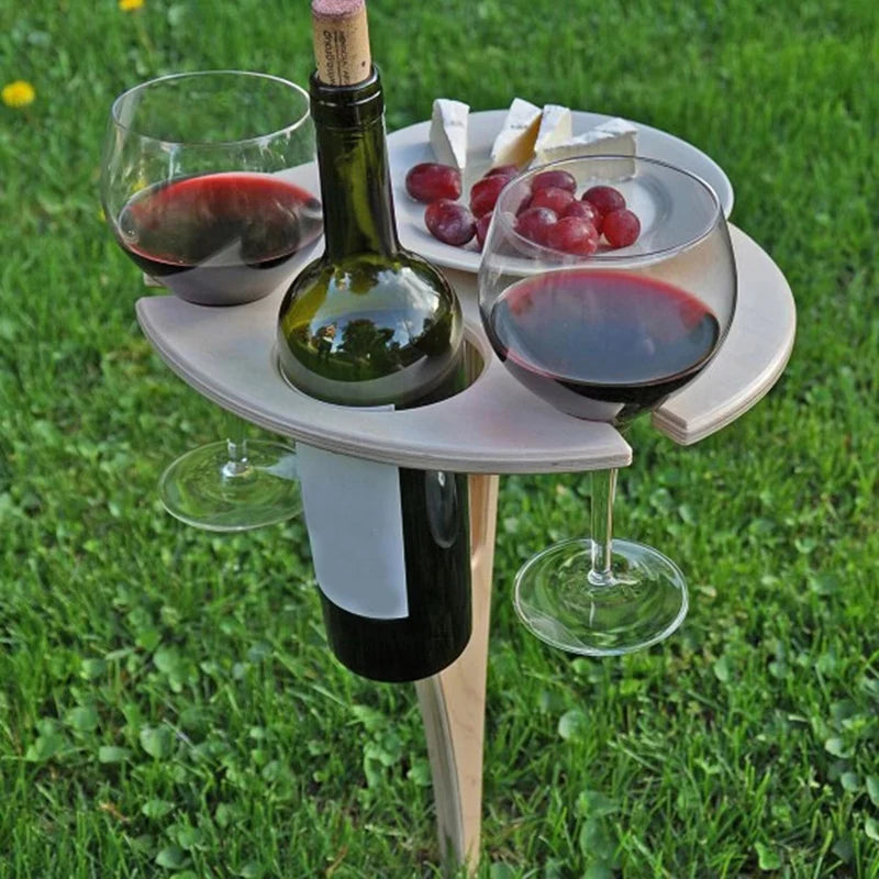 Freestanding Wine Table Rack Portable Foldable Table Wooden Rack Inserted Into The Ground Holder For Camping & Picnic
