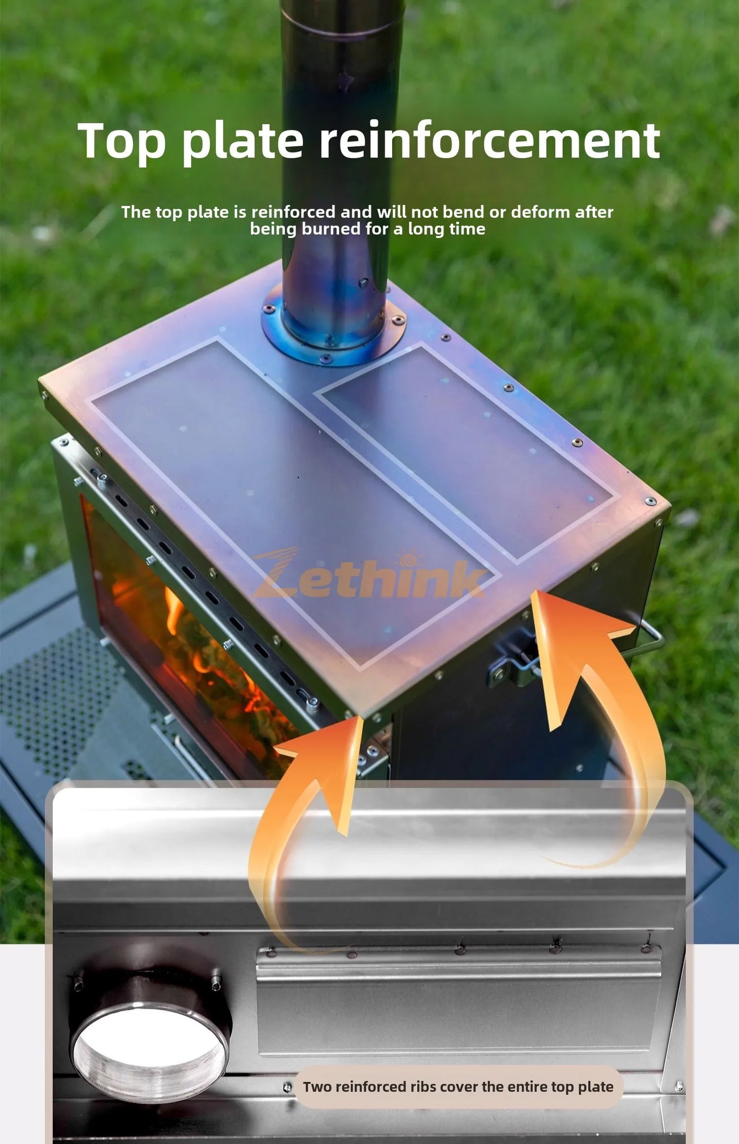 Camping Tent Stove Stainless Steel Smokeless Fireplace Secondary Burning Wood Stove Large Glass Window Firewood Heater