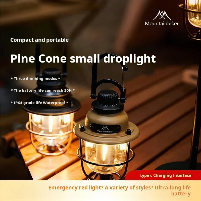 Camping Lamp Outdoor Retro Hanging Lamp Portable Stepless Dimming Camping Light Waterproof Rechargeable Outdoor Light Lantern