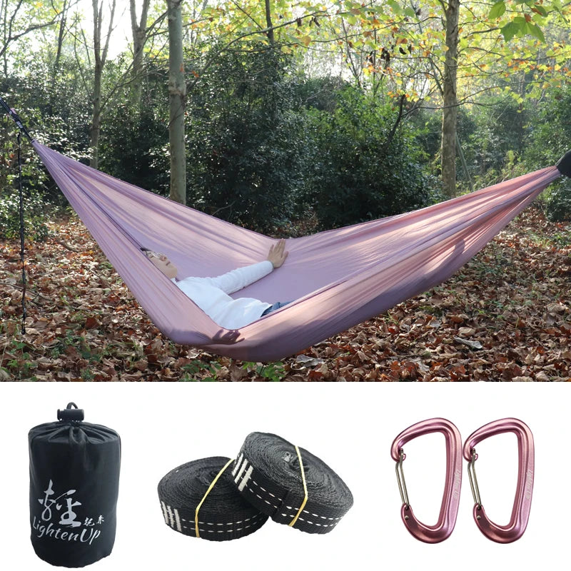 300x140cm Single Camping Hammock Lightweight Parachute Hammock with 2 Tree Strap 2 Hooks  Lightweight Portable Camping Hammock
