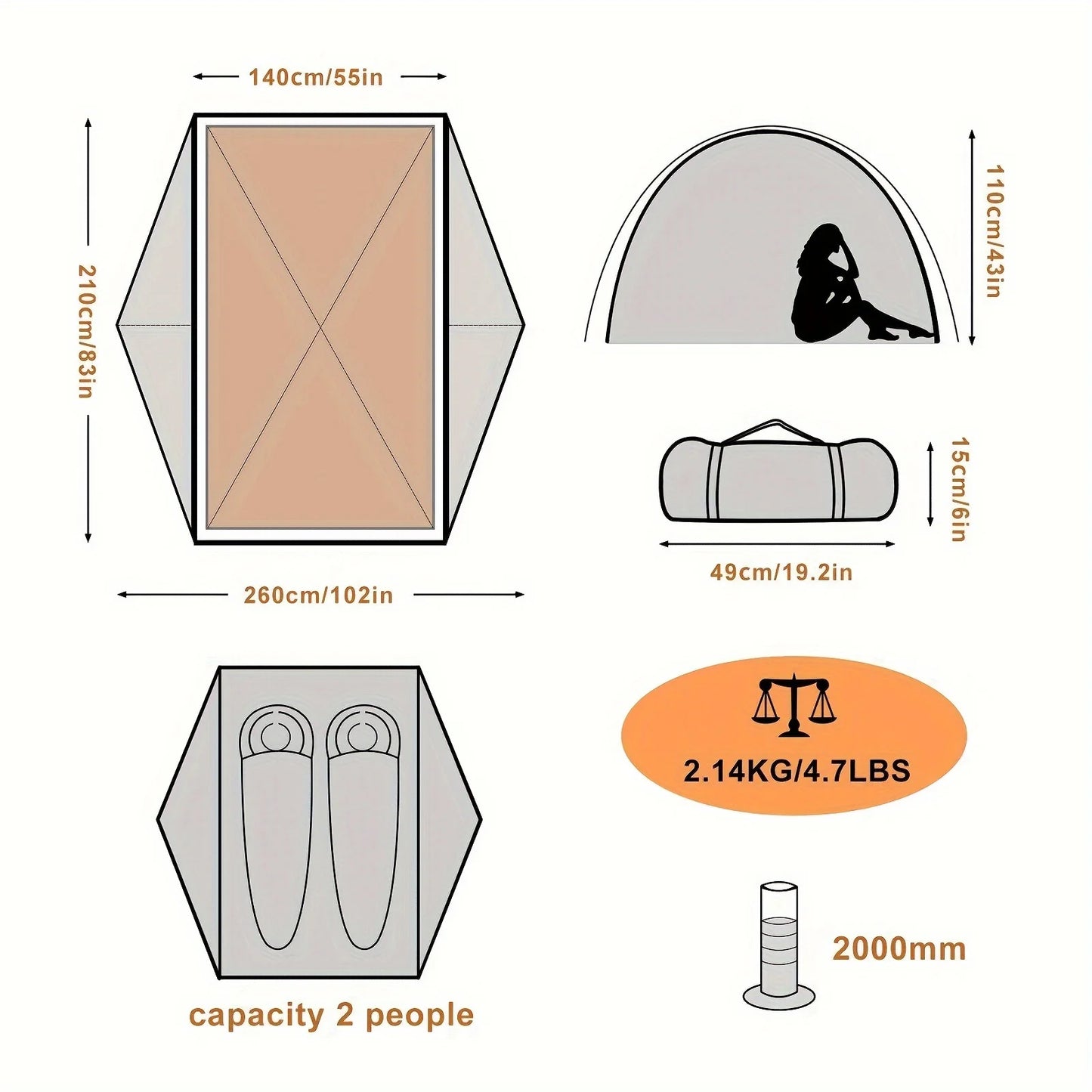 Pop Up Camping Tent, Easy to Build-Lightweight Portable Outdoor Backpacking Tent for Hiking, Carpa, Beach & Family Camping