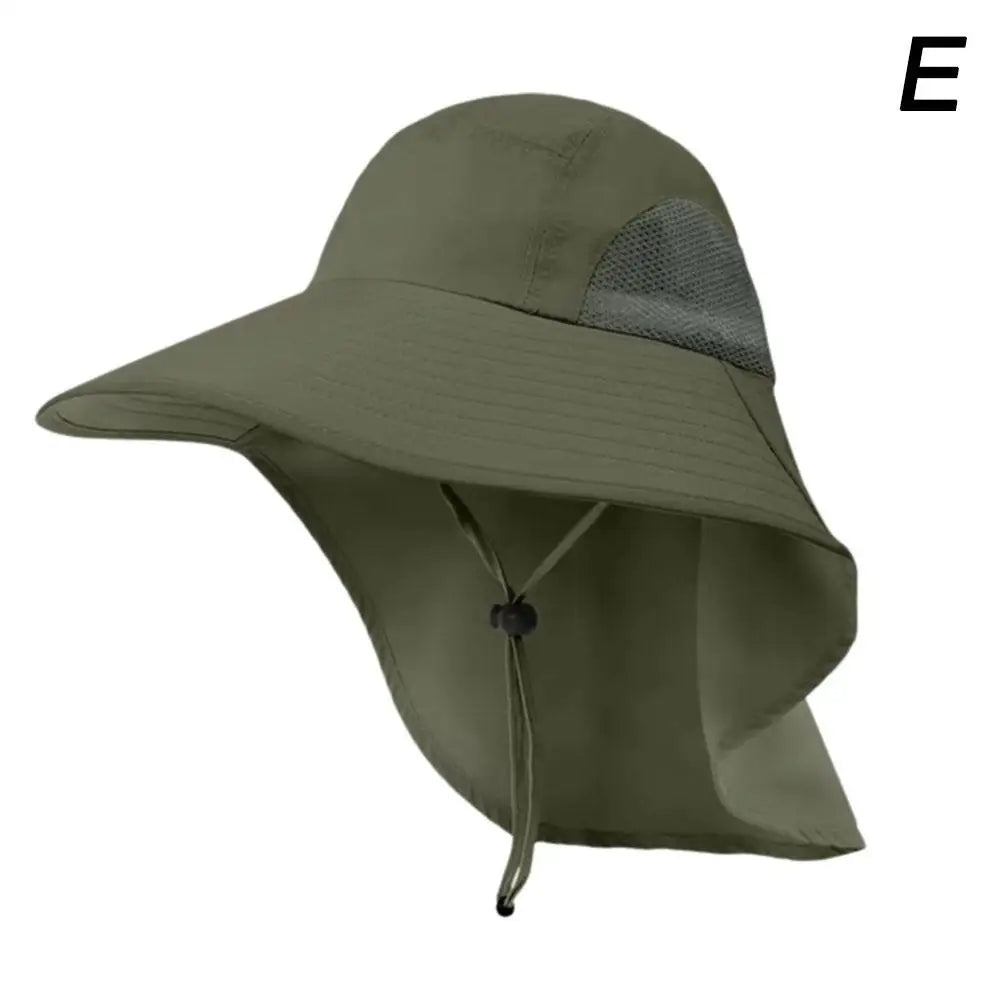 Summer Outdoor Sun Hat with UV Protection Neck Flap Fishing Cap Wide Brim Adjustable Windproof Strap For Hiking Camping