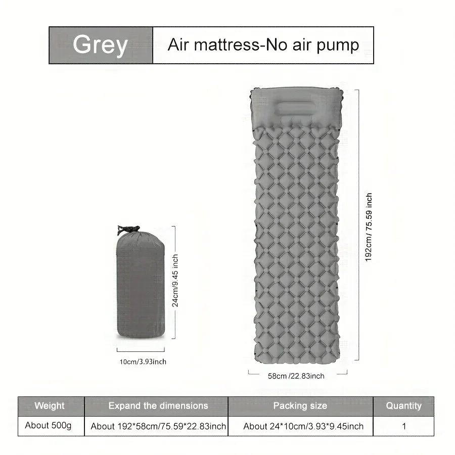 Outdoor Camping Sleeping Mattress Ultra-light Inflatable Mattress with Pillow, Waterproof P6 Coating, Suitable for Hiking