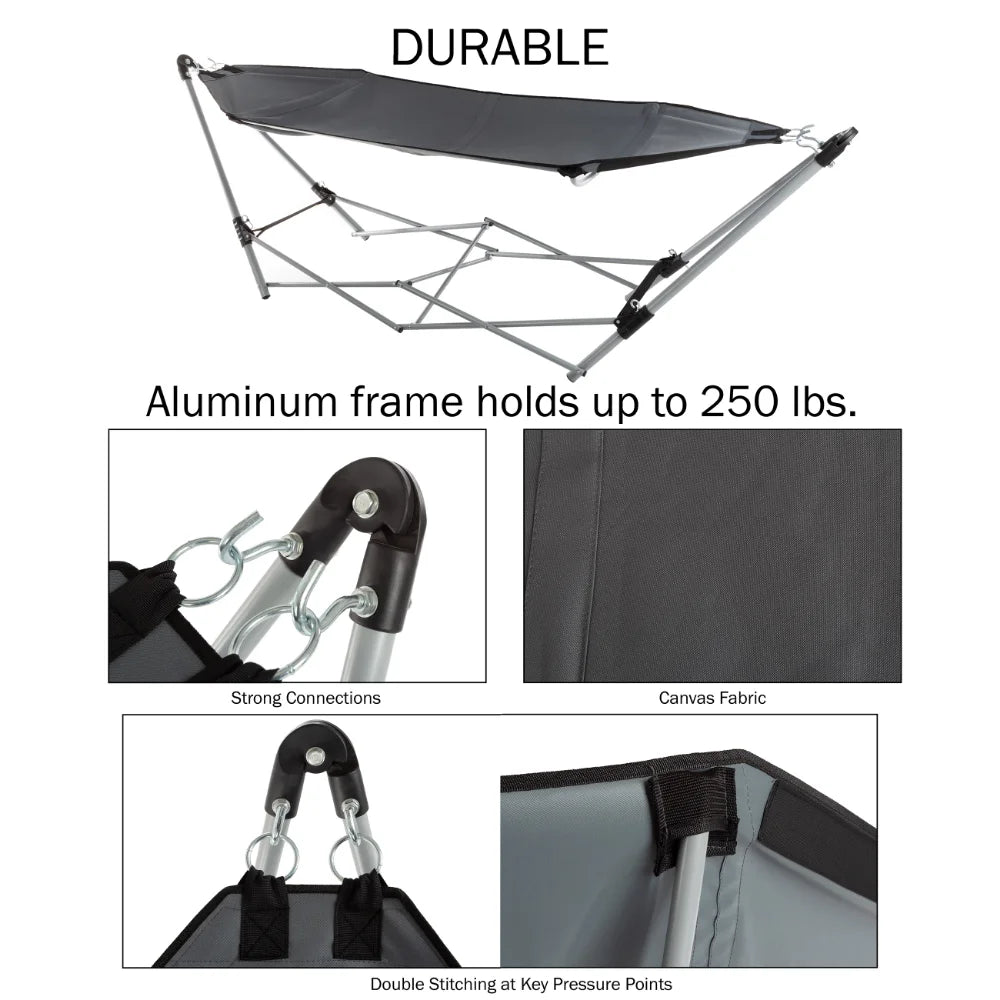 Outdoor Portable Folding Hammock with Foldable Aluminum Frame, Durable Sturdy Garden Hammock, Camping Portable Folding Hammock
