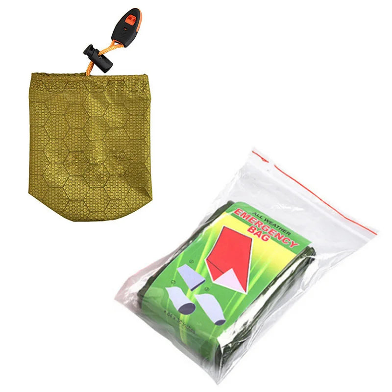 Outdoor Emergency Sleeping Bag PE Aluminum Film Warm Windproof Waterproof Portable Survival Sleeping Bag for Camping Hiking