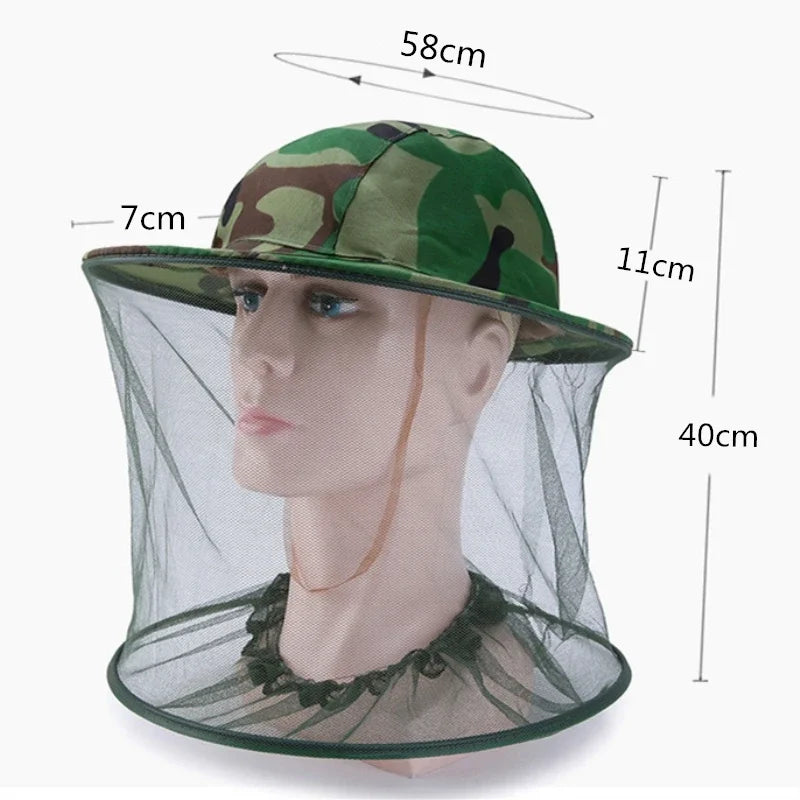 Camouflage Male Fishing Hat Anti-bee Insect Anti-mosquito Net Anti-insect Mesh Fishing Hat Outdoor Hat with Sun Cover
