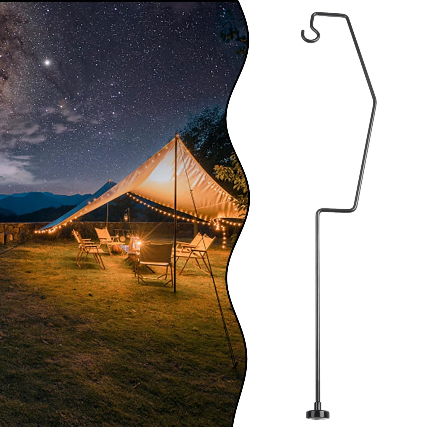 Table Light Stand Lamp Hanger Lamp Post Lantern Pole Light Fixing Rack Lightweight Magnetic Portable Black Camping