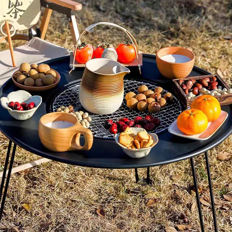Portable foldable round table barbecue grill, smokeless barbecue grill, suitable for outdoor camping and party gatherings