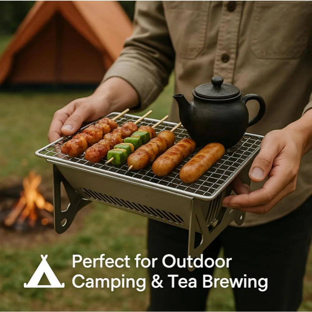 Portable Charcoal BBQ Grill Foldable Compact Outdoor Cooking Grill for Camping, Picnics, Backyard - Small & Durable