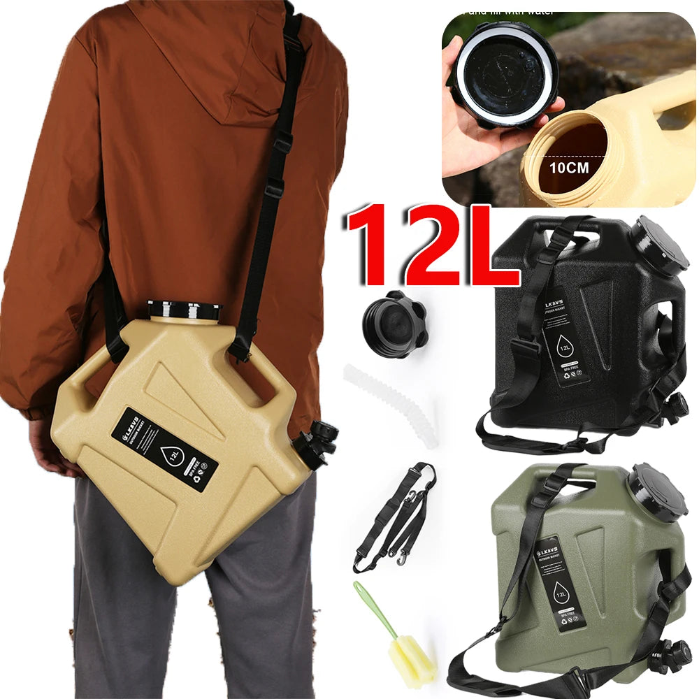 12L Water Bottle Camping Large Capacity Water Pouch With Faucet Food-Grade Car Water Tank Camping Bucket Emergency Water Tank