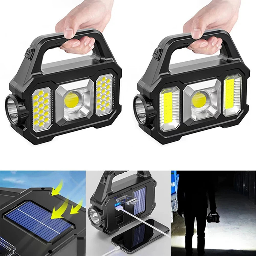 Portable Solar LED Flashlight Emergency Light Solar/USB Powered Camping Fishing Flashlight Work Light