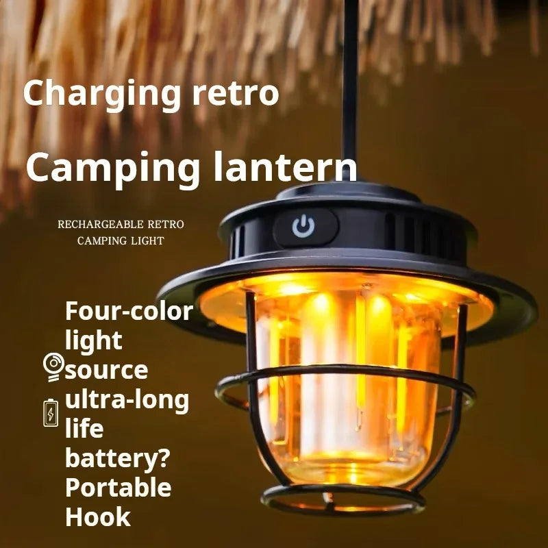 Camping Lamp Outdoor Retro Hanging Lamp Portable Stepless Dimming Camping Light Waterproof Rechargeable Outdoor Light Lantern