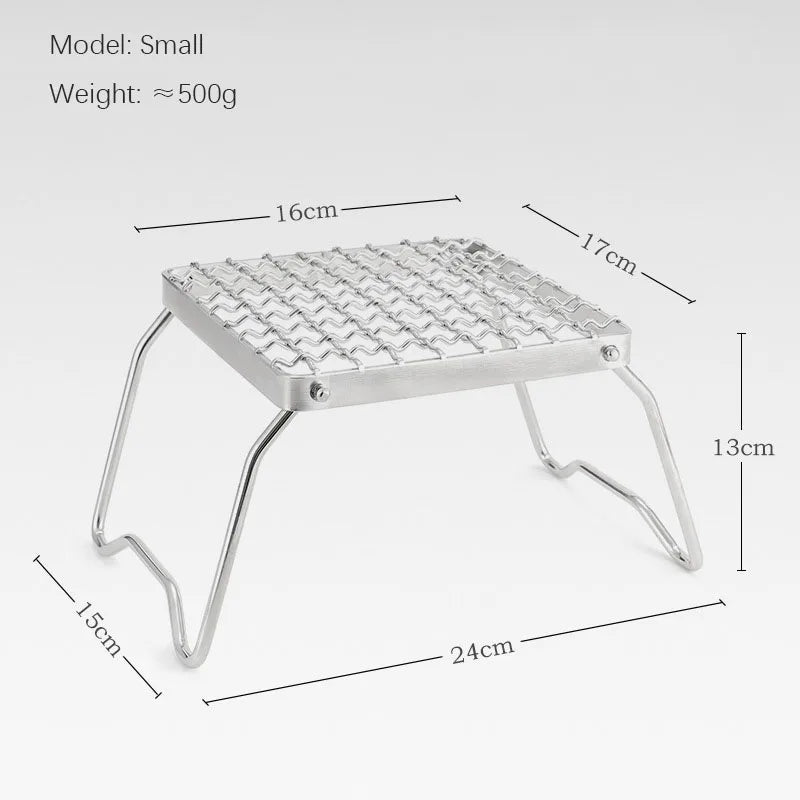Folding Campfire Grill Portable Stainless Steel Camping Grill Grate Gas Stove Stand Multifunctional Outdoor Wood Stove Stand