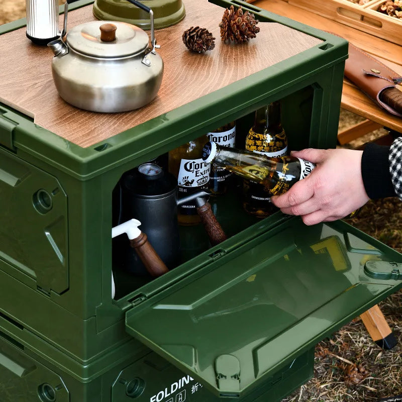 Outdoor Storage Box Camping Portable Travel Storage Box Car Backup Storage Box Wooden Cover Picnic Folding Box organizadores