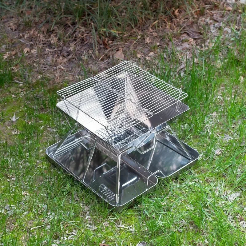 Folding Stainless Steel Camping Fire Pit Portable Charcoal Grill Backpacking Grill for Outdoor Cooking Hiking Camping Picnics