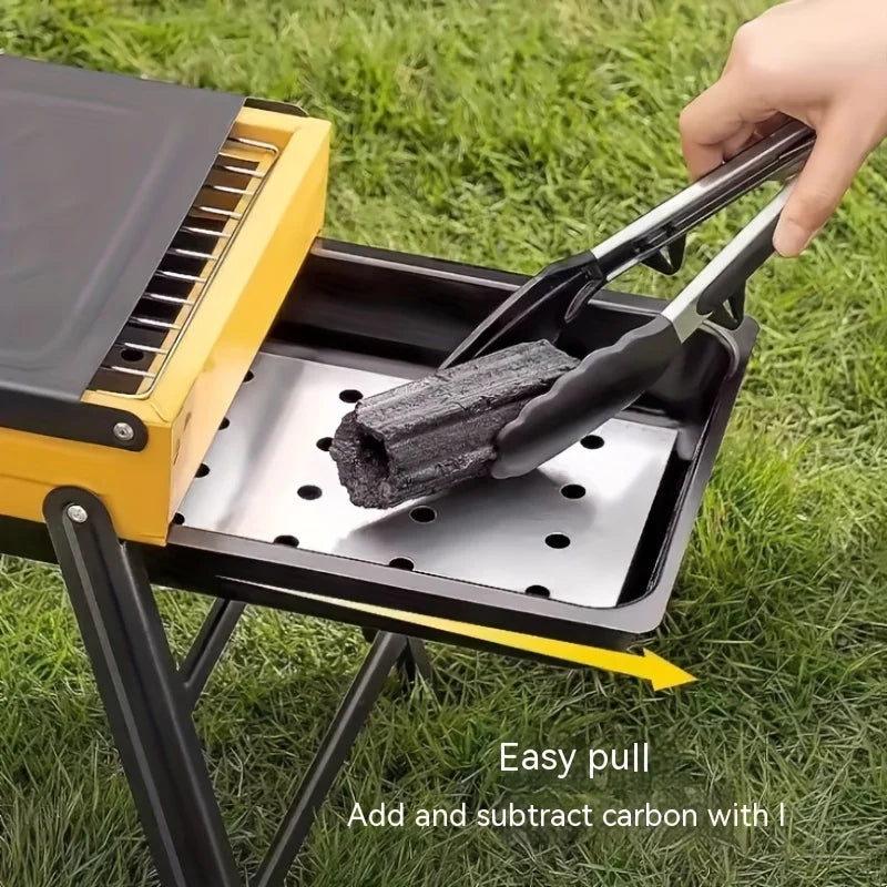 Camping Barbecue Grill, Foldable Portable Barbecue Grill for Outdoor, Camping & Courtyard Barbecue, with Extended Table Board