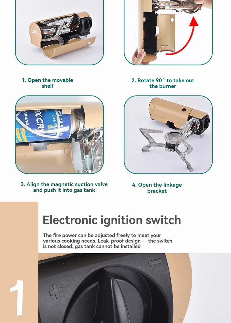 Outdoor Camping Stove Portable Camping Hiking High-Fire Integrated All-in-One Gas Burner Outdoor Backpacking Camp Cooker