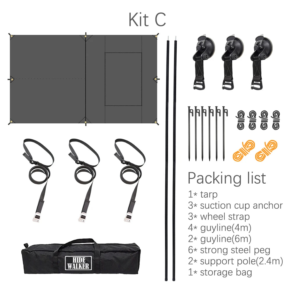 Car Side Awning Tent 3x5 Black Coating Tarp Camping Waterproof Canopy Outdoor Car Rear Tent