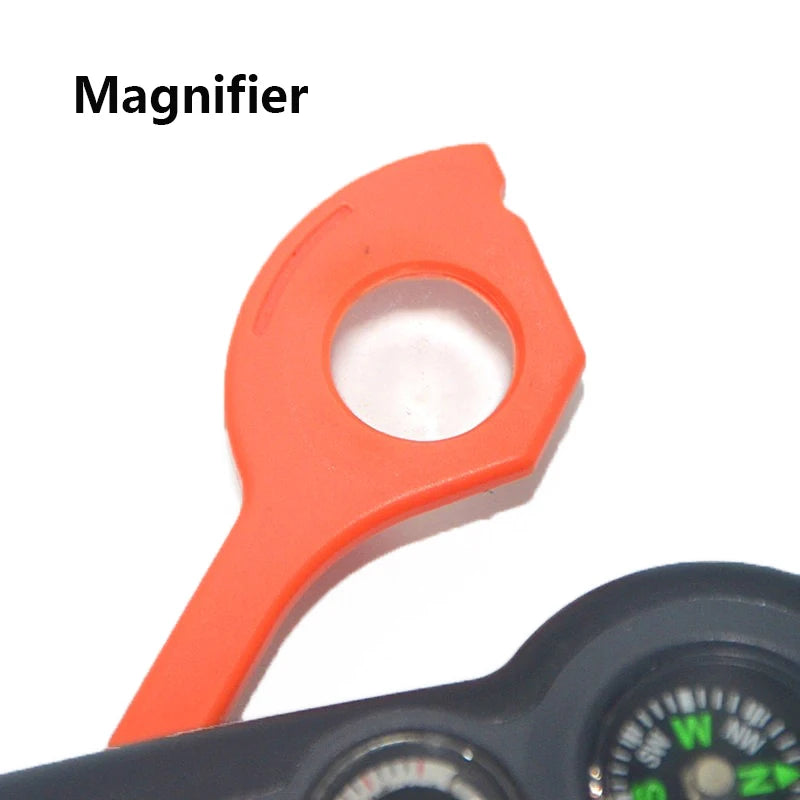 7 in 1 Outdoor Survival Emergency Tool Multifunctional Camping Hiking Whistle Compass Thermometer Magnifier Flashlight