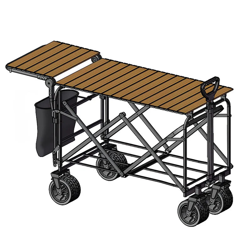 Rear-opening camping cart – sit-able, push-able, foldable, large-capacity outdoor picnic wagon, campsite trailer, compatible wit