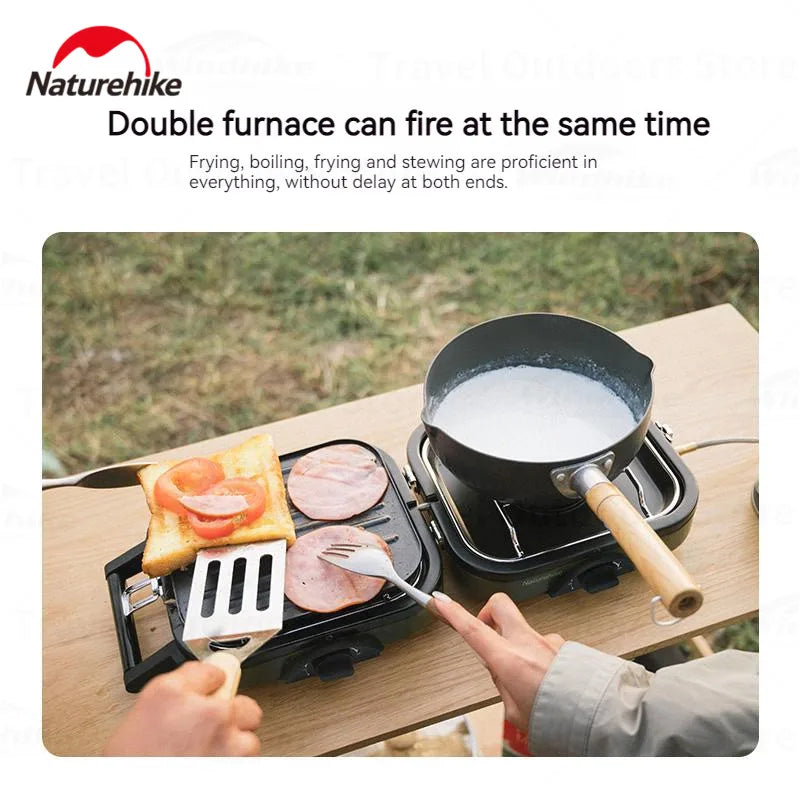Naturehike Double Fire Gas Camping Folding Gas Stove Outdoor Equipment Burner Electronic Ignition Cooker High Power Portable
