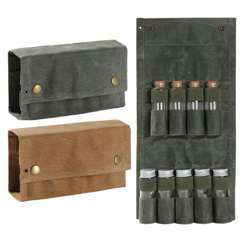 Outdoor Portable Canvas Spice Kit Organizer Waterproof Camping Accessories for Hiking Picnic BBQ with 6 Spice Containers