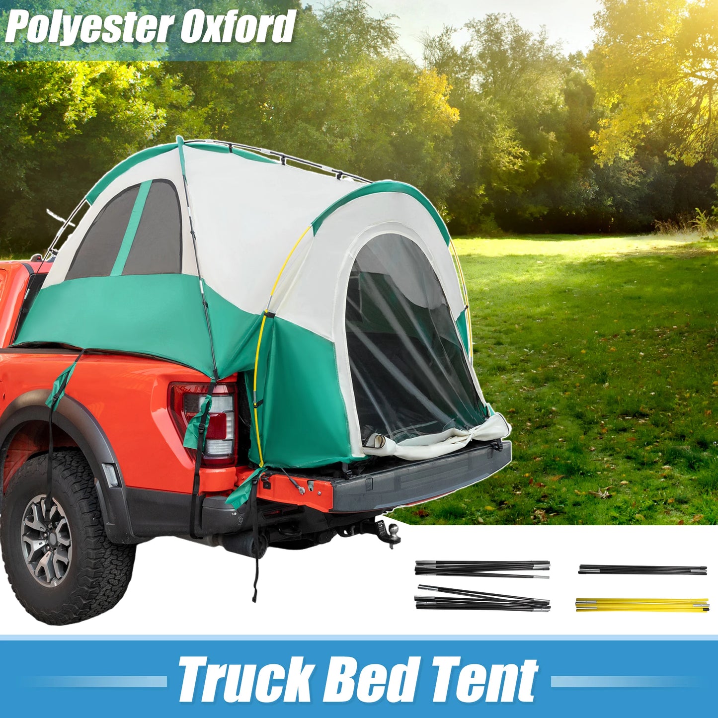 X AUTOHAUX Pickup Truck Tent Waterproof PU2000mm Double Layer for 5.5-6.5 FT Truck Bed Portable Truck Bed Tent with Carry Bag