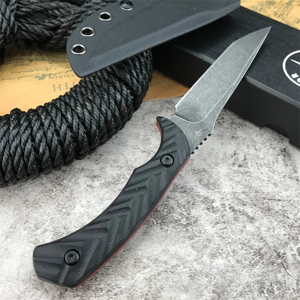 Tactical Fixed Blade Knife Wilderness Survival Knife Coated D2 Blade G10 Handle Utility Knife Camping Hunting  with Kydex Sheath