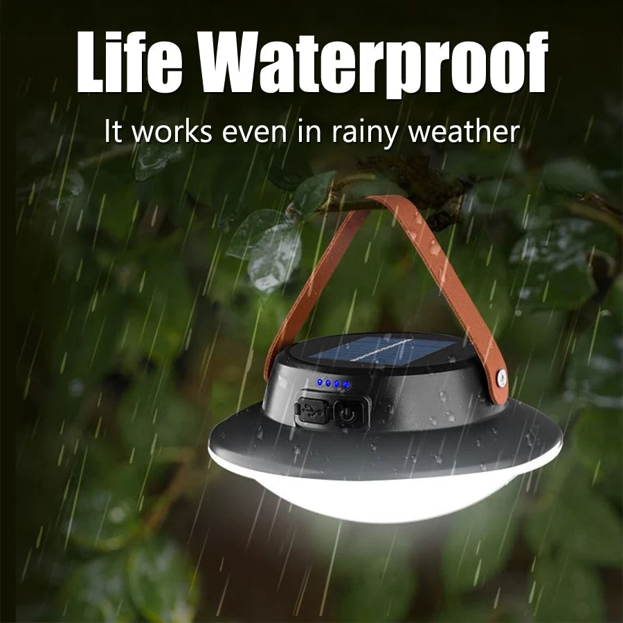 Solar Powered LED Camping Lamp USB Rechargeable Portable Lanterns Outdoor Tent Hanging Torch Emergency Home Repair Work Light