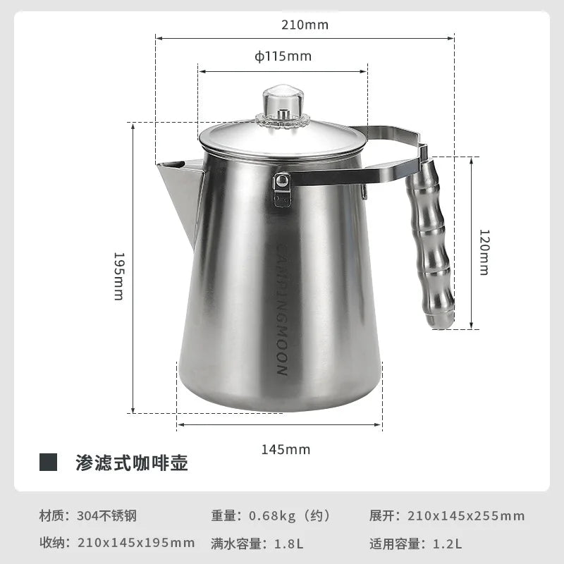 Campingmoon Camping Outdoor Accessories Cookware Kit Camping Kettle Stainless Steel Water Kettle Coffee Pot Lightweight