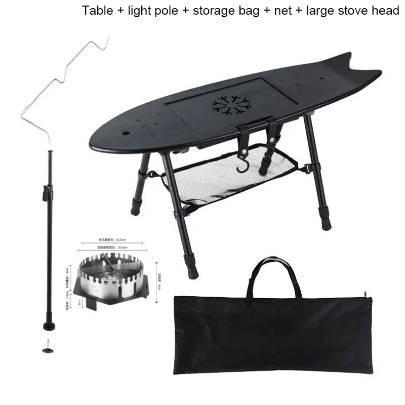 Portable Wood Coffee Table with Storage Bag Folding Creative Tea Desk Light Stand Camping Picnic Table for Outdoor Beach Hiking