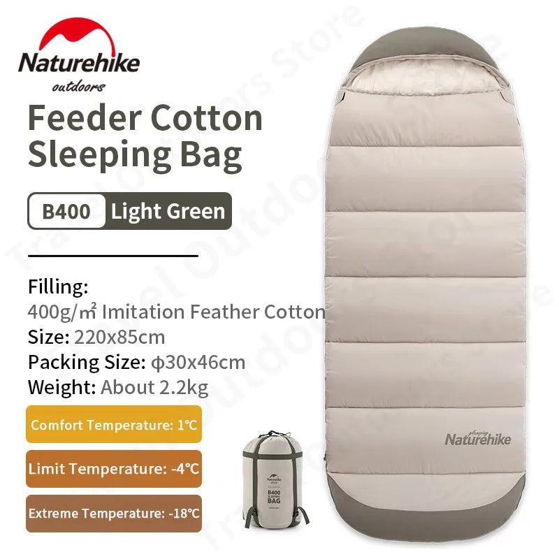 Naturehike Outdoor Sleeping Bag Cotton Envelope Style Spliceable Double Quilt Camping Keep Warm Sleeping Bags Machine Washable