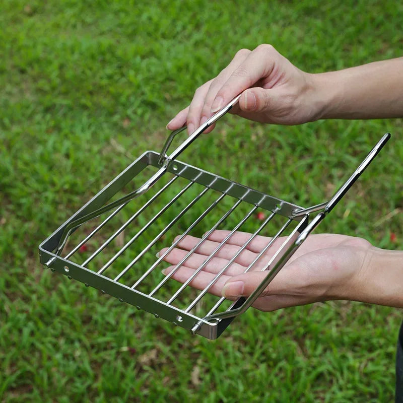 Camp Grill with Foldable Legs-304 Stainless Steel Grill Grate for Gas Stove-Ultralight Campfire Stand-Portable Grill Grid