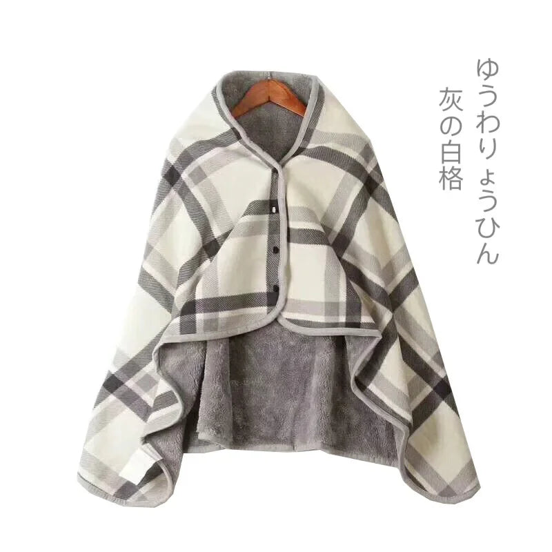 Wearable Plaid Fleece Blanket Polyester Blanket with Button Winte Warm Throws on Sofa Bed Travel Thicken Bedroom Plaids  Blanket