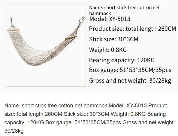 Anti-rollover Cotton Rope Hammock Outdoor Camping Swing Adult Child Net Short Stick Net Hammock Hammock Stand