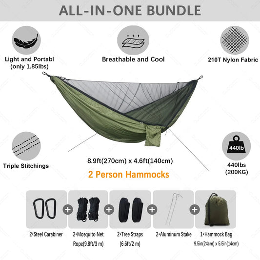 2 Person Camping Hammock with Mosquito Net, Ultralight Equipment, Swing for Adults, Hanging Hammock